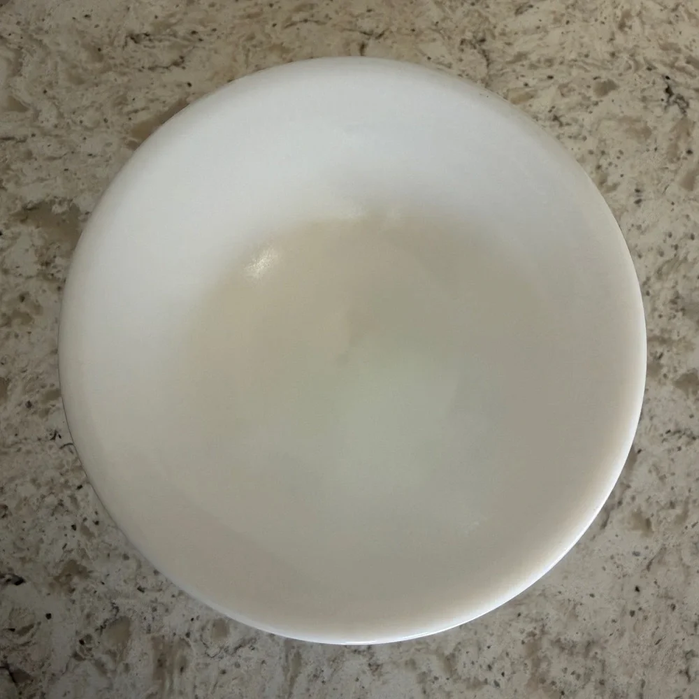 Vintage Milk Glass Pedestal Compote Bowl Scalloped Rim Diamond Pattern 9”. G23